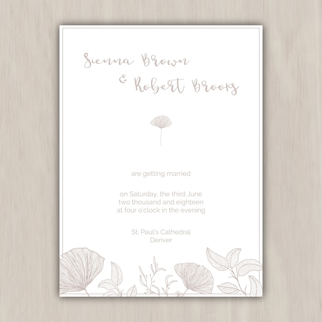 Minimalist beige wedding invitation with hand drawn elements