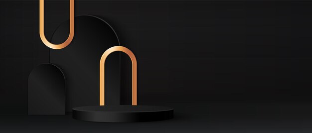 Minimalist black luxury cylinder podium
