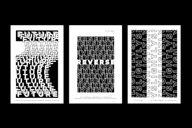 Minimalist black and white text repetition covers