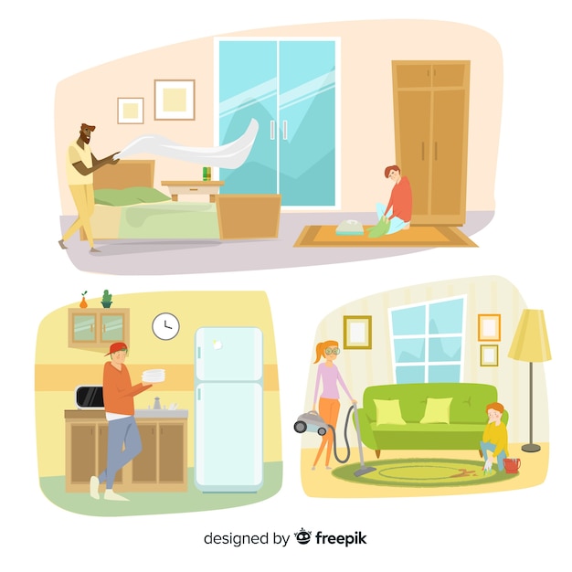 Minimalist characters doing housework collection