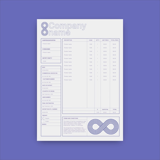 Minimalist commercial invoice