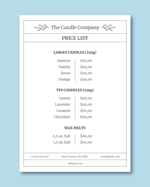 Minimalist company price list