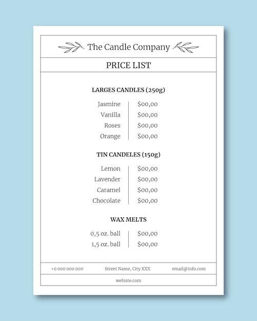 Minimalist company price list