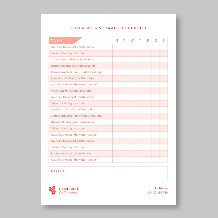 Free Vector minimalist cozi cafe check list
