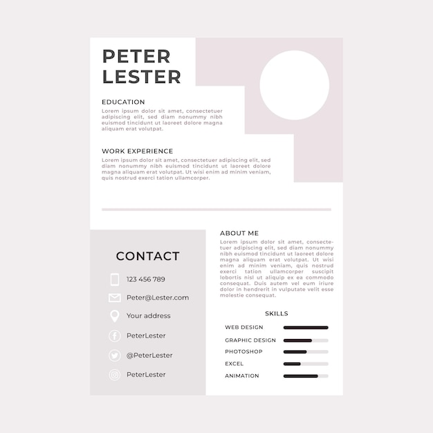 Free vector minimalist cv template concept