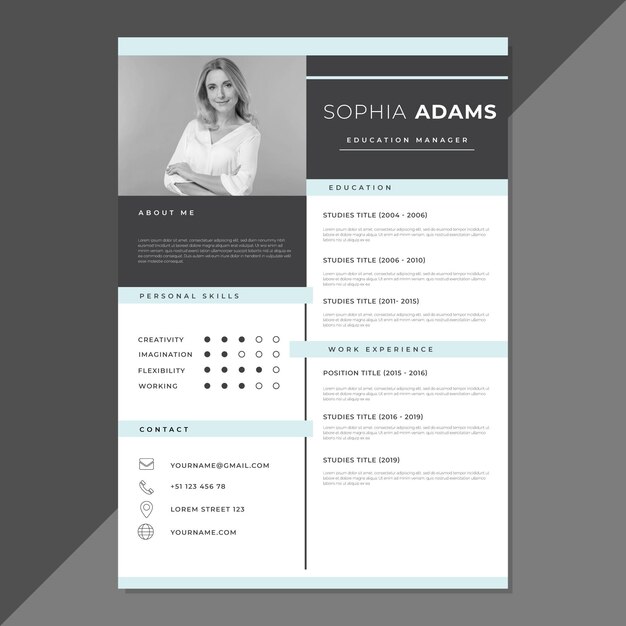 Minimalist cv template with photo