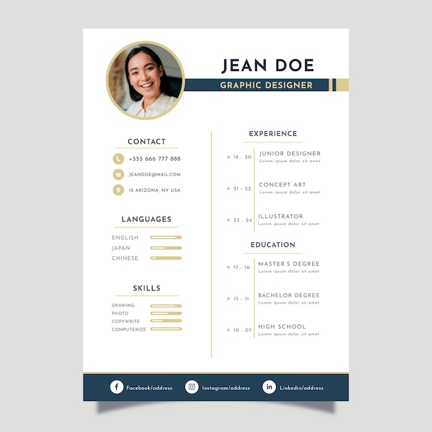 Minimalist cv template with rounded picture