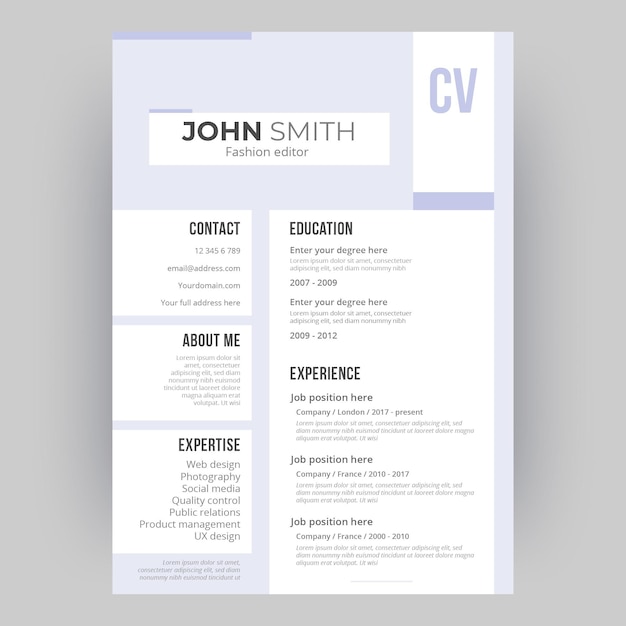 Free vector minimalist cv template