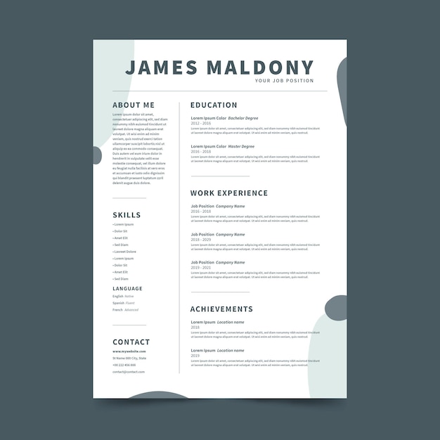 Free vector minimalist cv template