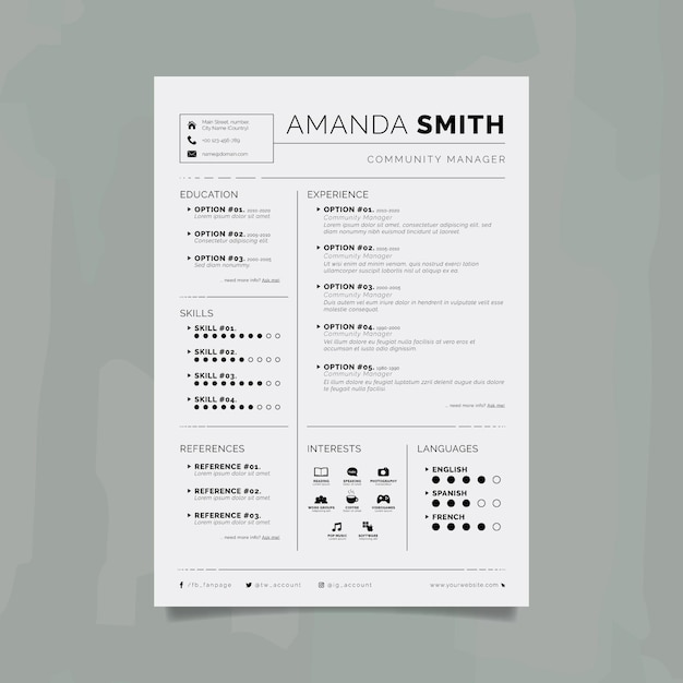 Vettore gratuito modello di cv minimalista