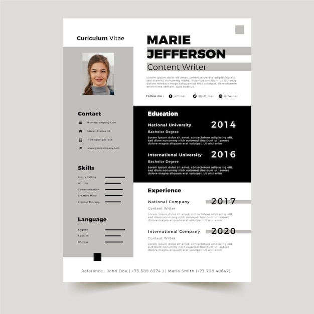 Free vector minimalist cv template