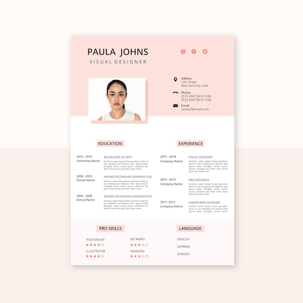 Free vector minimalist cv template