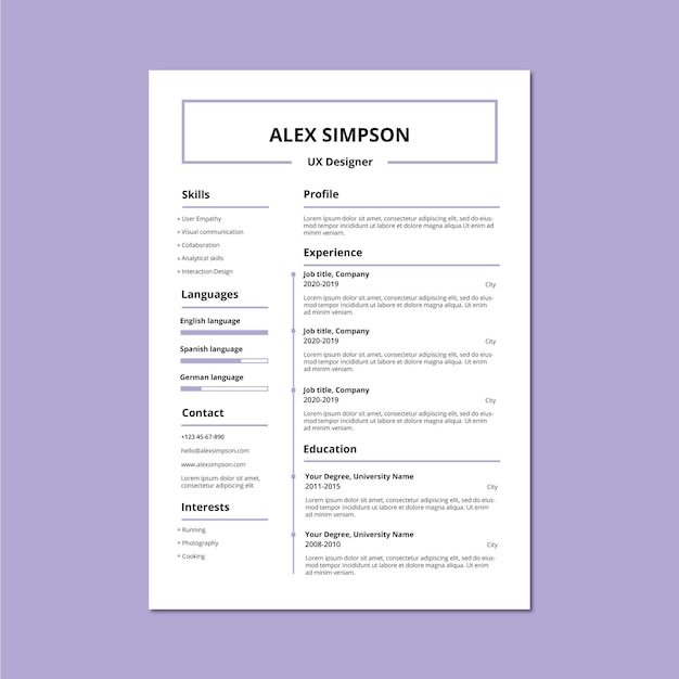 Free vector minimalist cv template