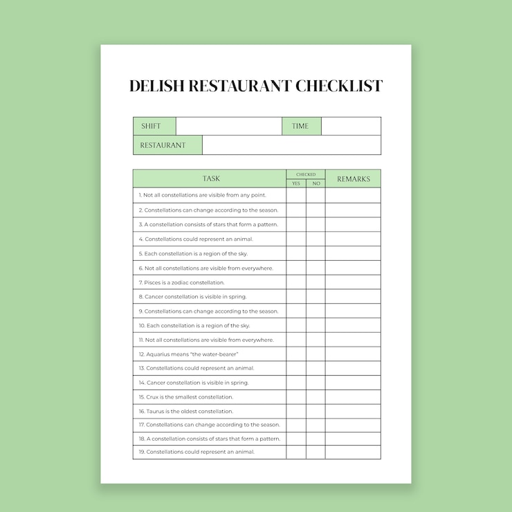 Free Vector minimalist deslish restaurant check list