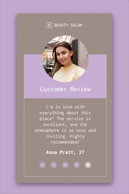 minimalist duotone best beauty salon customer review instagram story