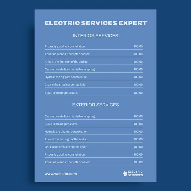 Minimalist electric services experts price list