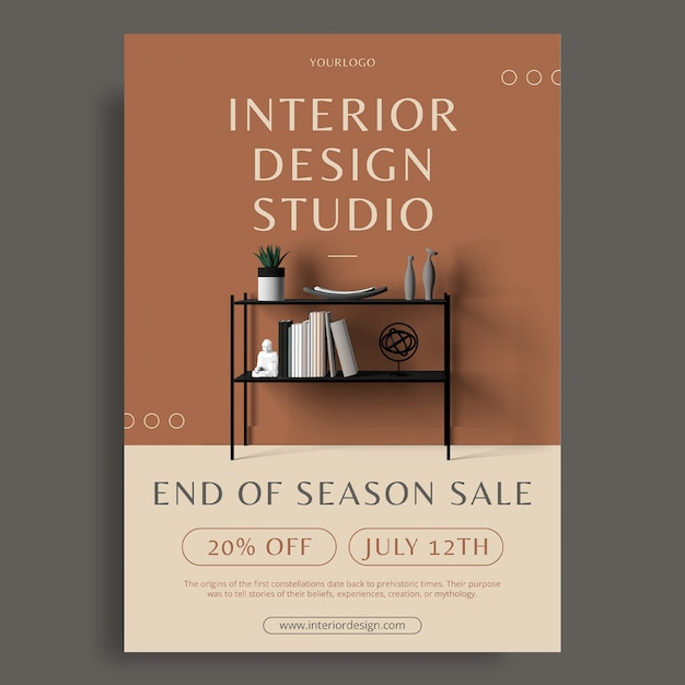 Free vector minimalist elegant interior design studio sales flyer template