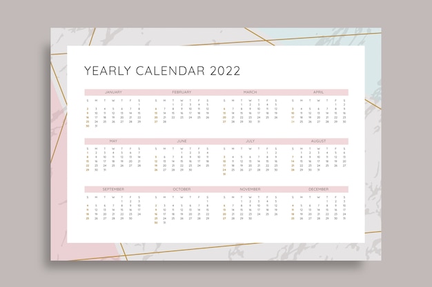 Free vector minimalist elegant pastel yearly calendar