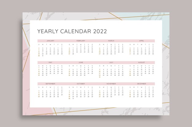 Minimalist elegant pastel yearly calendar
