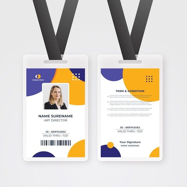 Free vector minimalist employee id card template with photo