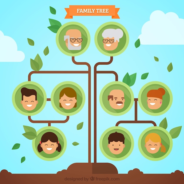 Minimalist family tree with green leaves