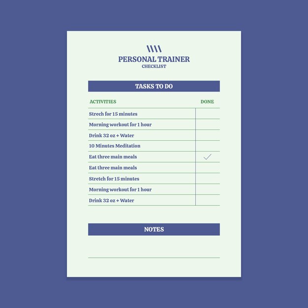 Minimalist fitness personal trainer checklist