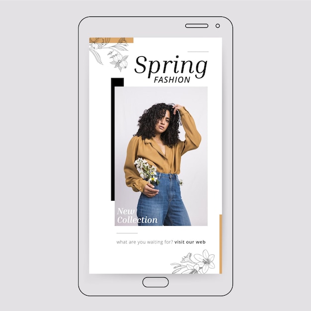 Vettore gratuito storie di instagram di primavera floreale minimalista