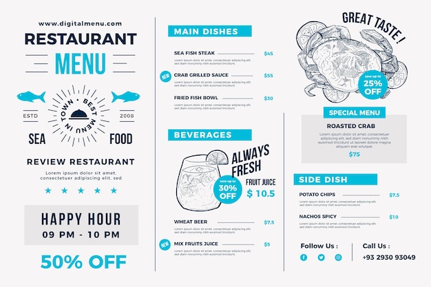 Free vector minimalist  food menu for digital use