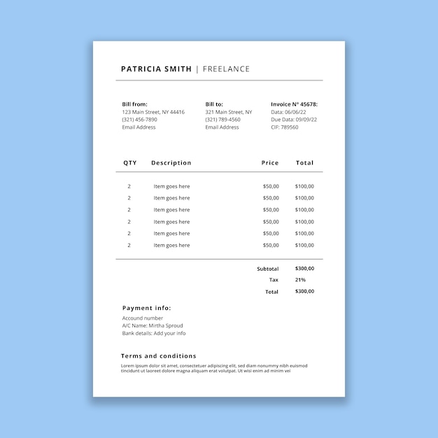 Minimalist freelance invoice