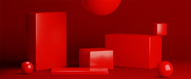 Free Vector minimalist geometric cube podiums in red studio