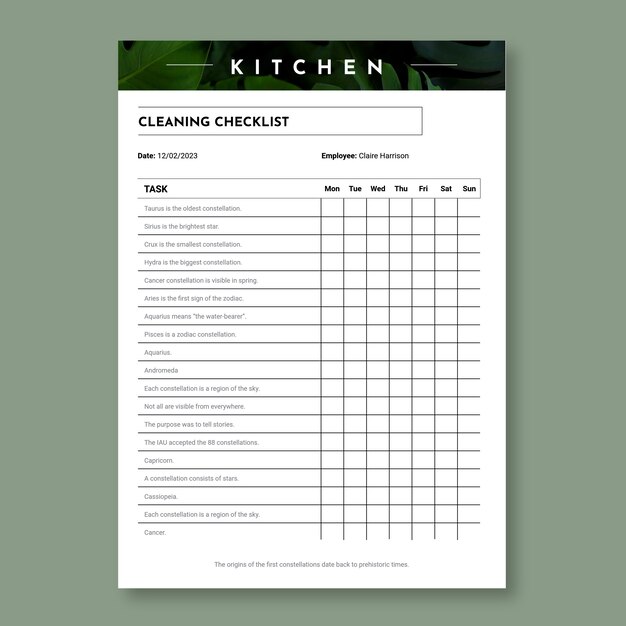 Minimalist geometric restaurant plants check list