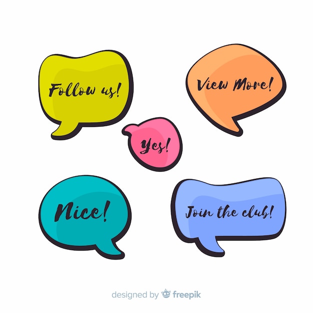 Minimalist hand drawn speech bubbles with expressions set