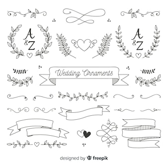 Minimalist hand drawn wedding ornament set