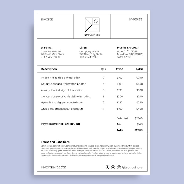 Vettore gratuito modello di fattura minimalista