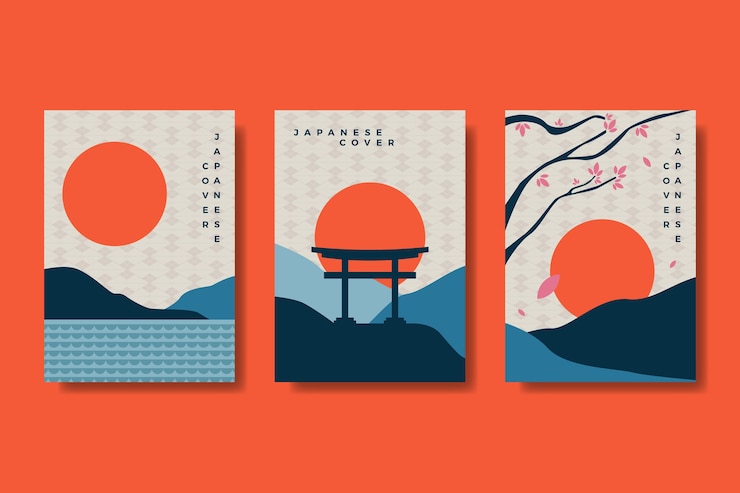 Free Vector minimalist japanese cover collection