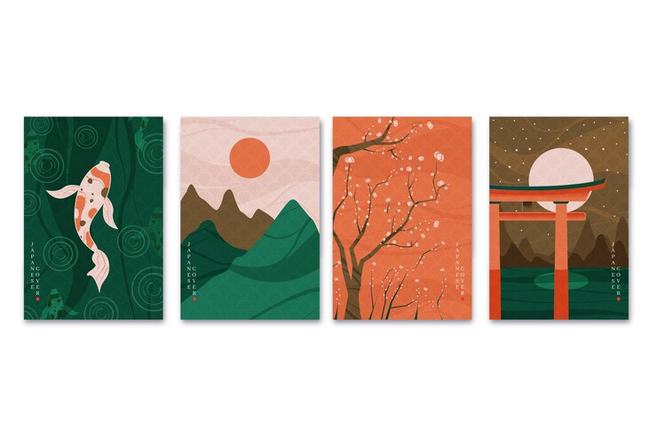 Free Vector minimalist japanese cover collection