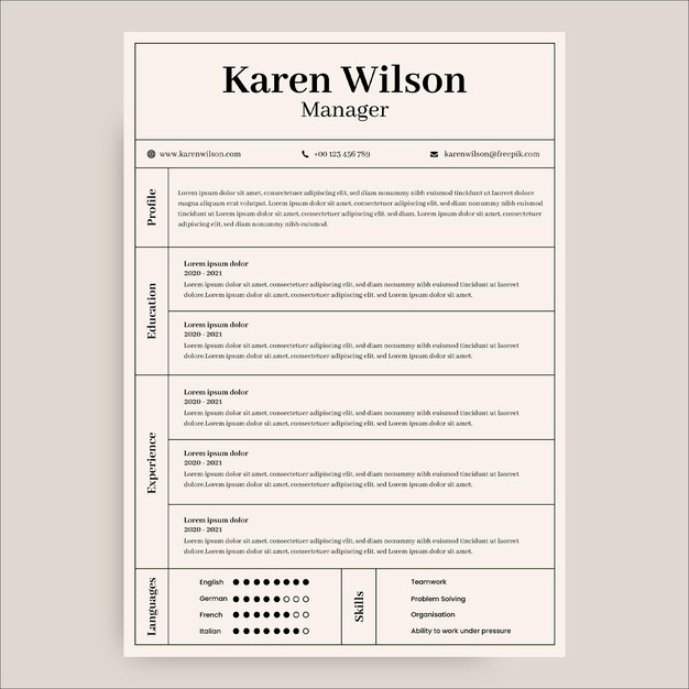 Minimalist karen manager resume