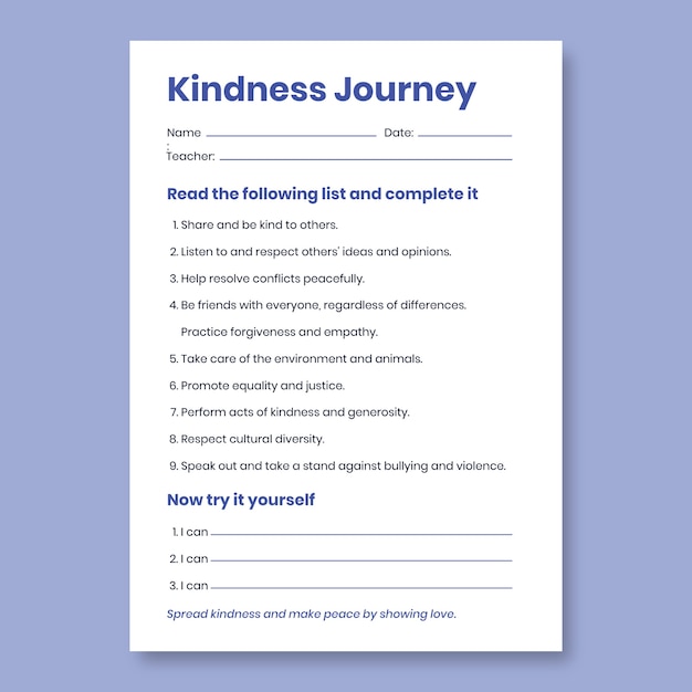 Minimalist kindness kids worksheet