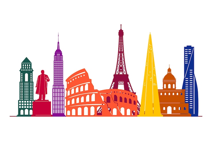 Free Vector minimalist landmarks skyline with tourist attractions