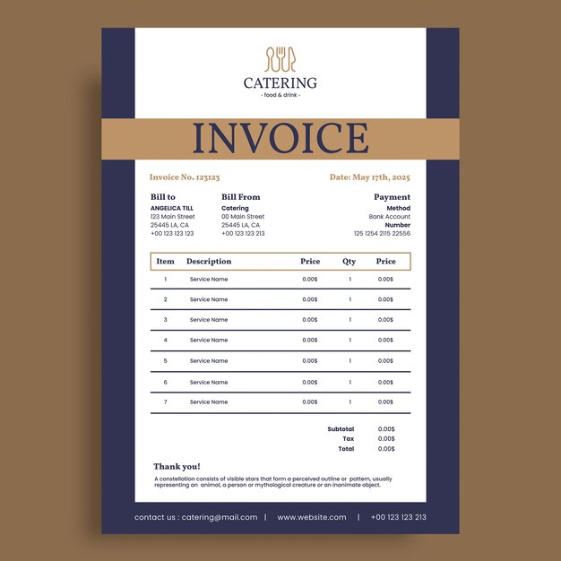 Minimalist linear catering invoice template