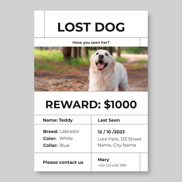 Minimalist lost dog poster