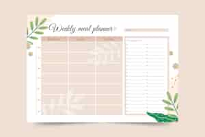 Free vector minimalist meal planner template with leaves