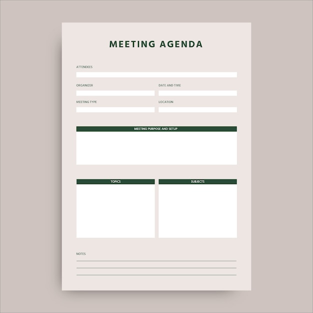 Free vector minimalist meeting agenda planner