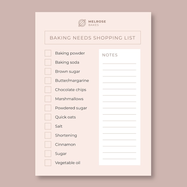 Free vector minimalist melrose bakes shopping checklist