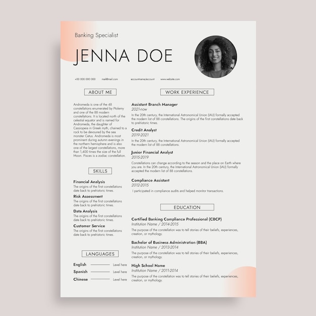 Free vector minimalist modern banking resume