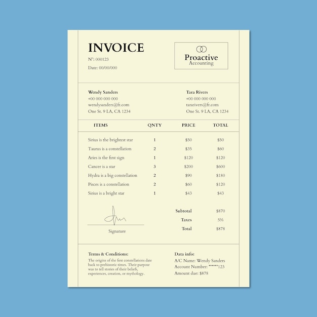Minimalist monocolor proactive accounting invoice