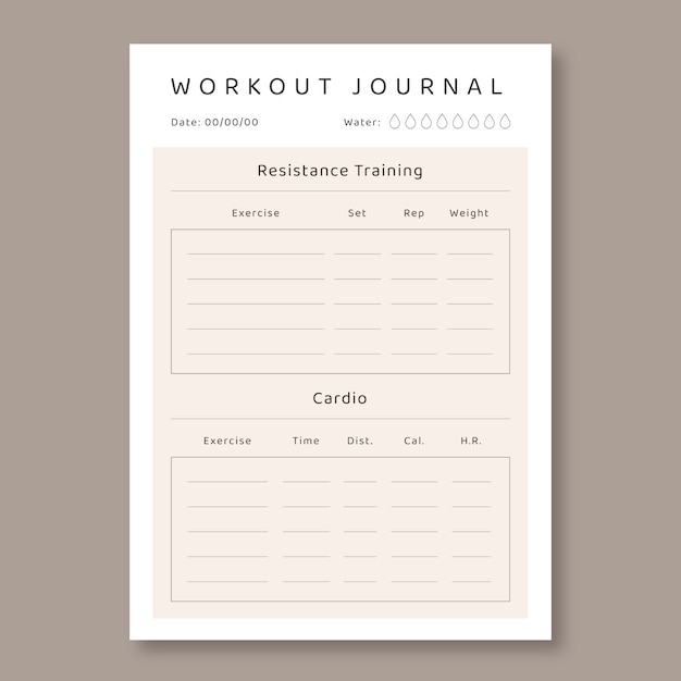 Free Vector  Minimalist monocolor workout journal planner