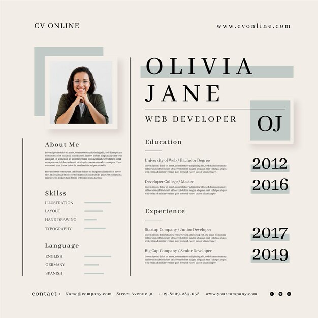 Minimalist online cv template with photo