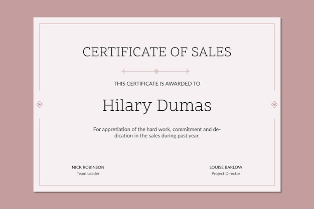 Minimalist ornamental award sales certificate