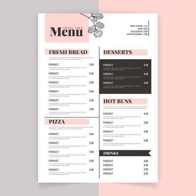 Minimalist outline flower restaurant menu